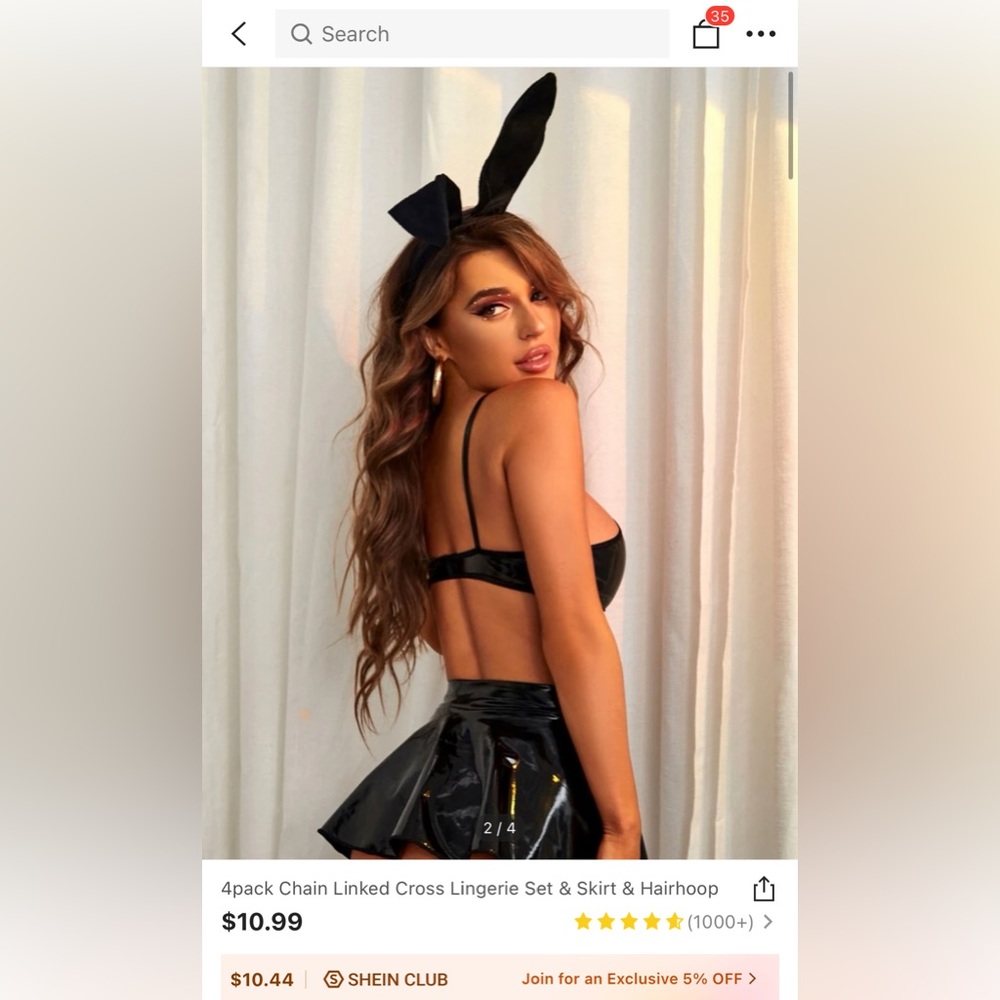 Shein Latex 4 piece costume with animal ears, top, panties and skirt.
